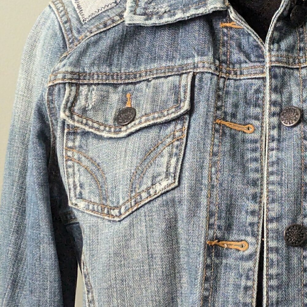 Jean Denim Jacket Size M Distressed Crop - Picture 4 of 8